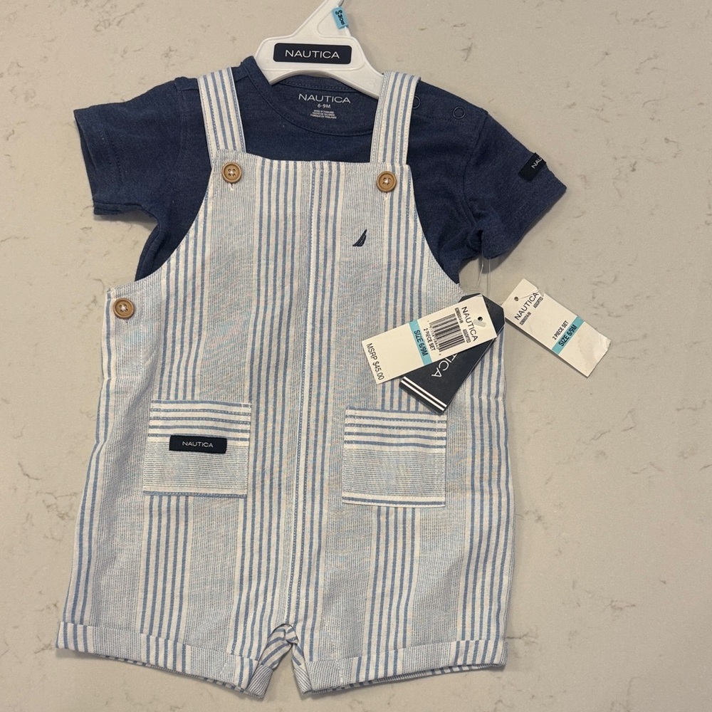 Nautica Blue & White Striped Romper with Navy Tee